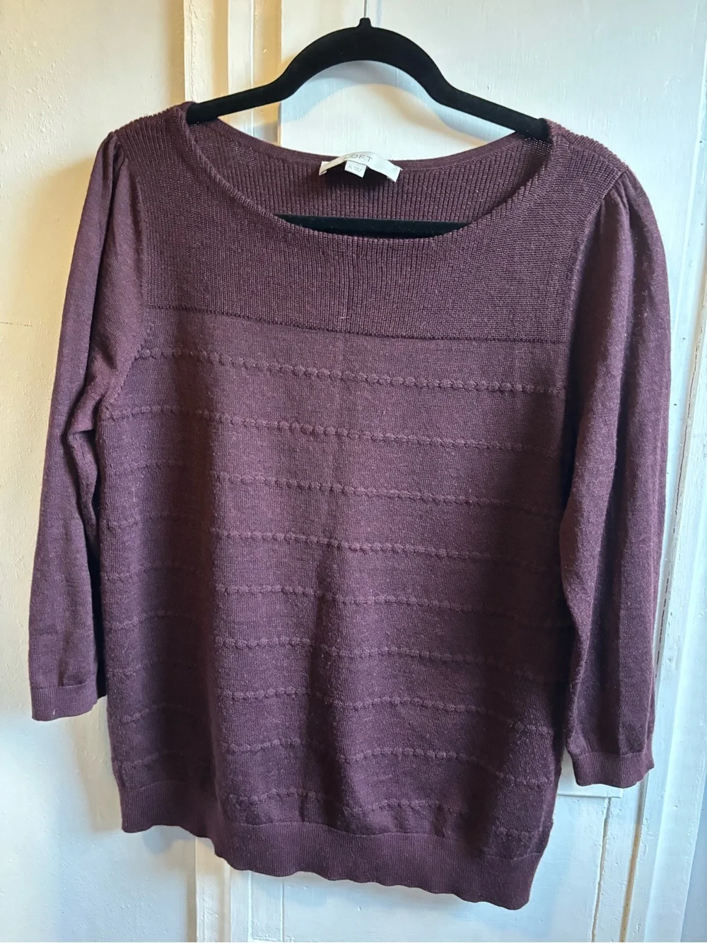 LOFT Plum Scoop Neck Textured Knit Sweater